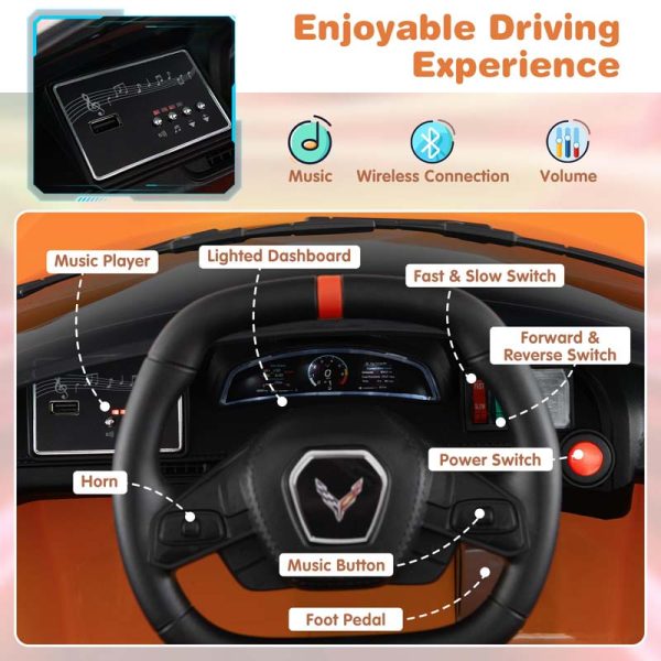 12V Licensed Chevrolet Corvette C8 Kids Ride On Car, Electric Toy Car with Remote Control, 4-Wheel Spring Suspension