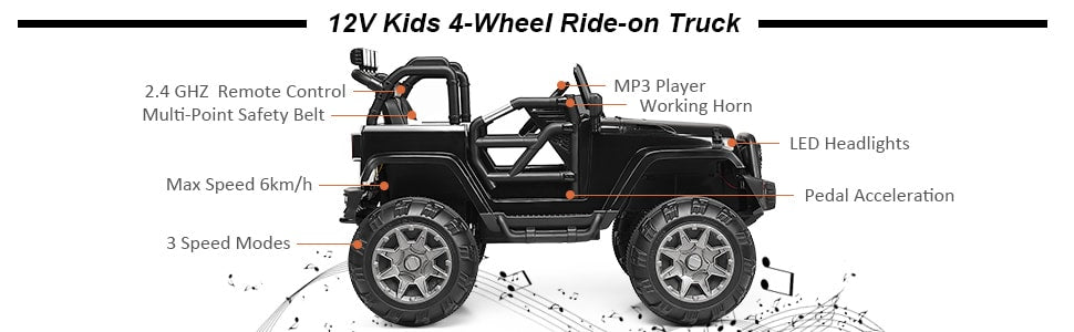 Eletriclife 12V Kids Remote Control Riding Truck Car with LED Lights