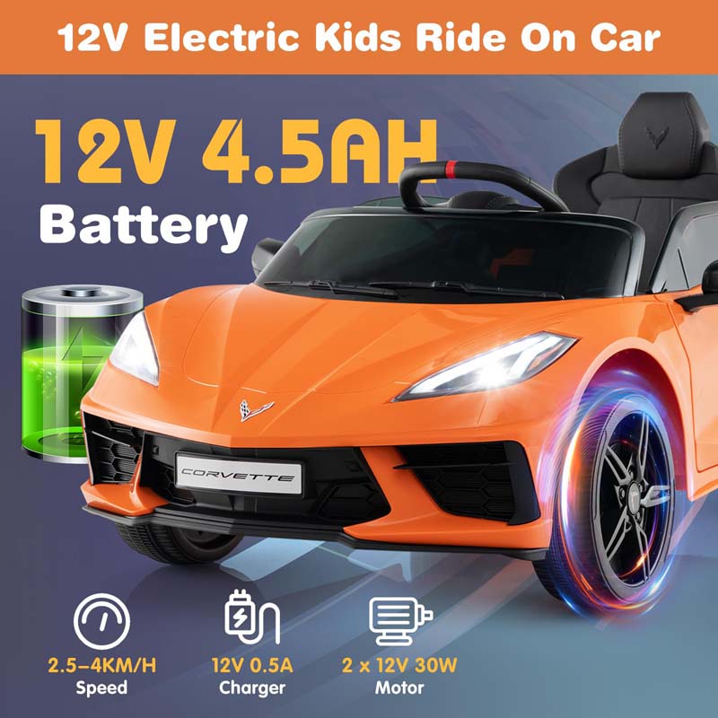 12V Licensed Chevrolet Corvette C8 Kids Ride On Car with Remote Control