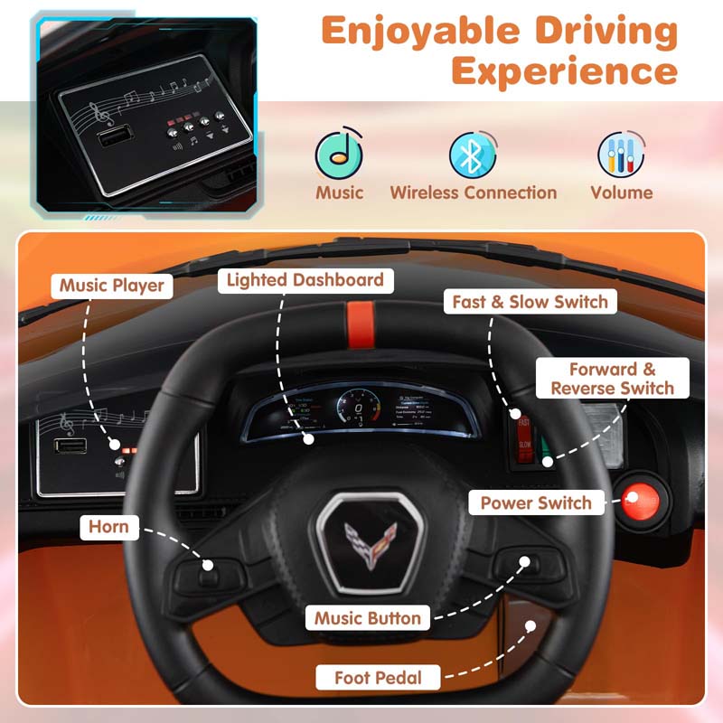 12V Licensed Chevrolet Corvette C8 Kids Ride On Car with Remote Control