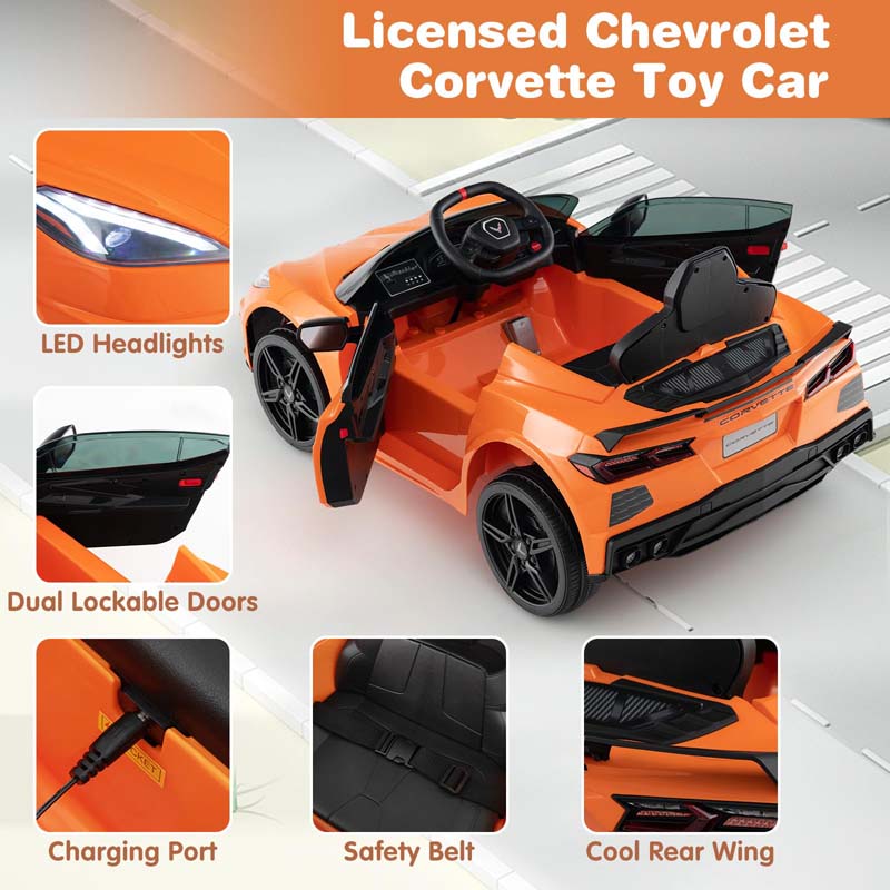 12V Licensed Chevrolet Corvette C8 Kids Ride On Car with Remote Control