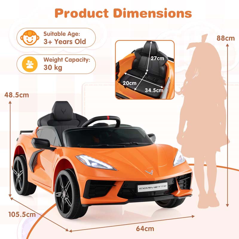 12V Licensed Chevrolet Corvette C8 Kids Ride On Car with Remote Control