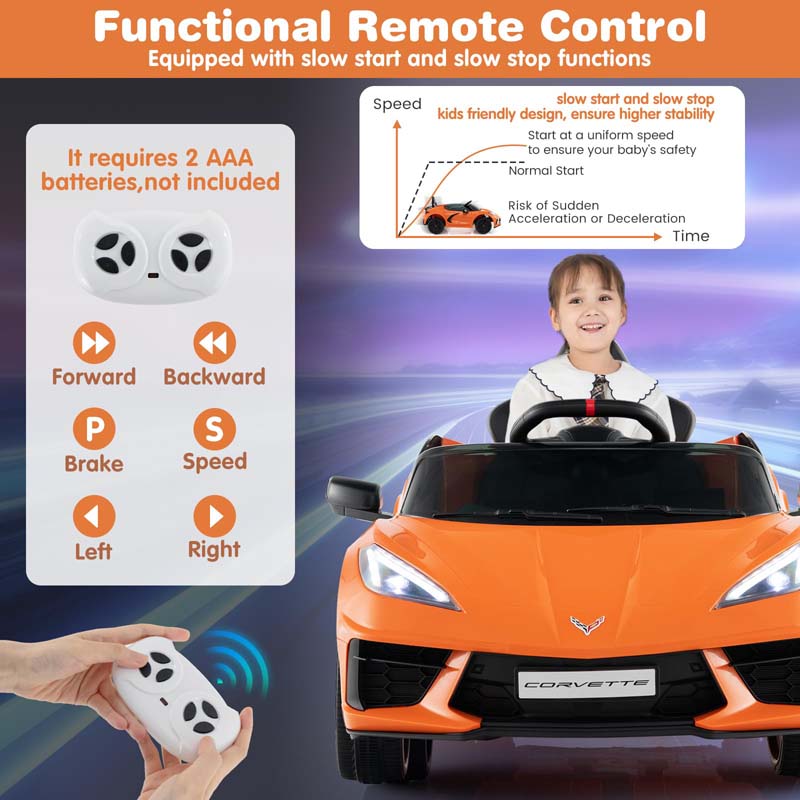12V Licensed Chevrolet Corvette C8 Kids Ride On Car with Remote Control