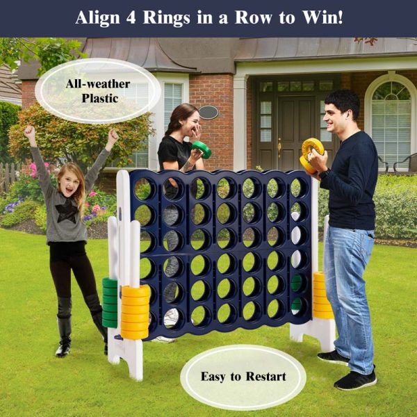 Giant 4-In-A-Row, Jumbo 4-to-Score Giant Game Set with 42 Jumbo Rings & Quick-Release Slider