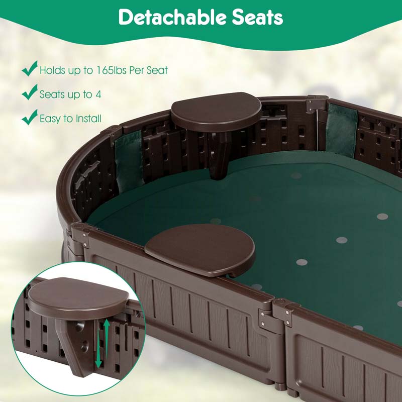 Eletriclife 6 Feet Kids Oval Sandbox with Built-in Corner Seat and Bottom Liner