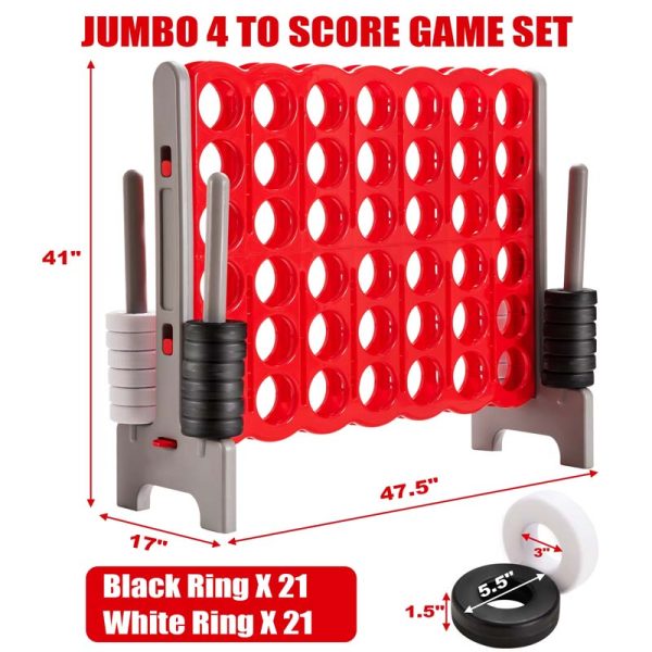 Giant 4-In-A-Row, Jumbo 4-to-Score Giant Game Set with 42 Jumbo Rings & Quick-Release Slider