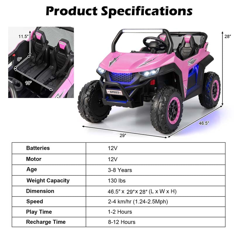 Eletriclife 12V 2-Seater Kids Ride On UTV RC Electric Vehicle Suspension