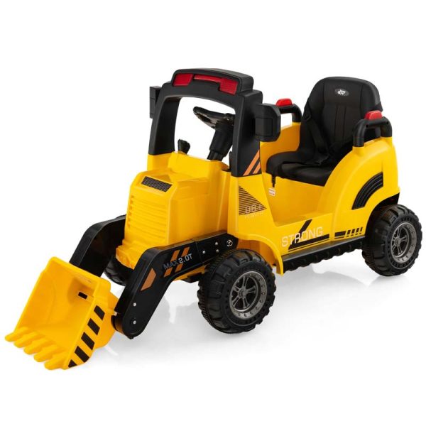 12V Kids Ride on Excavator, Battery Powered Bulldozer Digger with Adjustable Digging Bucket, Electric Construction Vehicle Toy for Toddlers