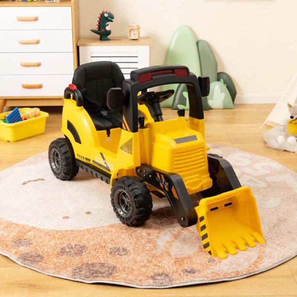 12V Kids Ride on Excavator, Battery Powered Bulldozer Digger with Adjustable Digging Bucket, Electric Construction Vehicle Toy for Toddlers