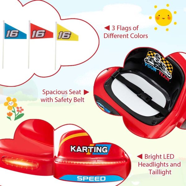 12V Electric Go Kart for Kids, Battery Powered Ride on Race Toy with Remote, LED Lights, Music, Story, Flags, Electric Pedal Kart for 3+