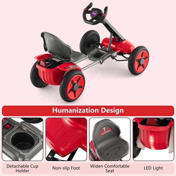 Kids Folding Electric Go Cart, 12V Battery Ride-On Car with Adjustable Seat and Steering Wheel, Detachable Cup Holder, LED Light