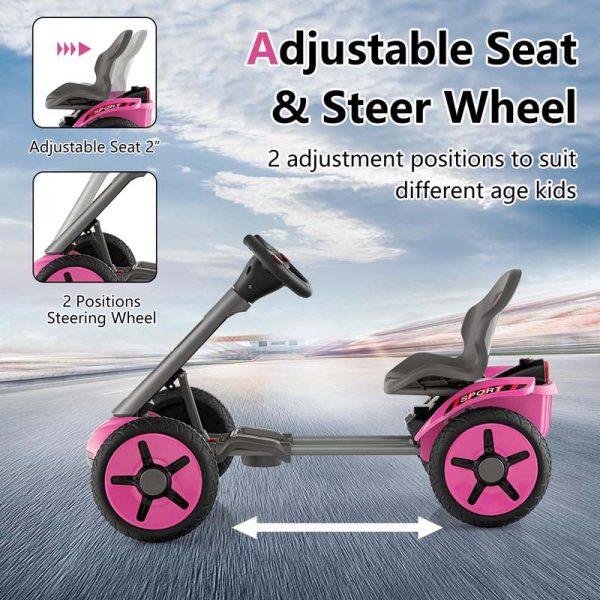 Kids Folding Electric Go Cart, 12V Battery Ride-On Car with Adjustable Seat and Steering Wheel, Detachable Cup Holder, LED Light