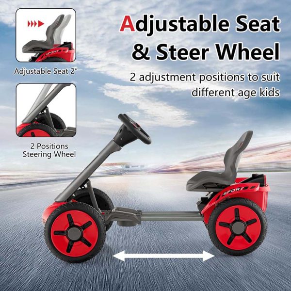 Kids Folding Electric Go Cart, 12V Battery Ride-On Car with Adjustable Seat and Steering Wheel, Detachable Cup Holder, LED Light