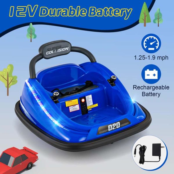 12V Kids Bumper Car with Colorful Flashing LED Lights, Music, Remote, Battery Powered Vehicle Racer Toddlers Electric Ride on Toy