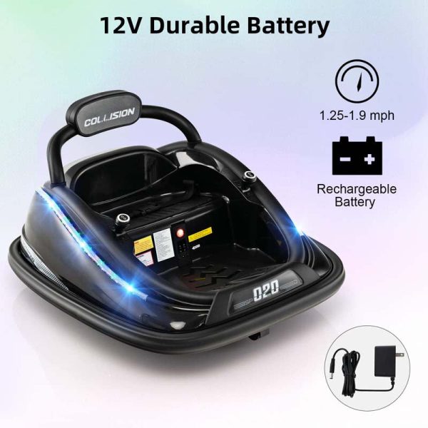 12V Kids Bumper Car with Colorful Flashing LED Lights, Music, Remote, Battery Powered Vehicle Racer Toddlers Electric Ride on Toy
