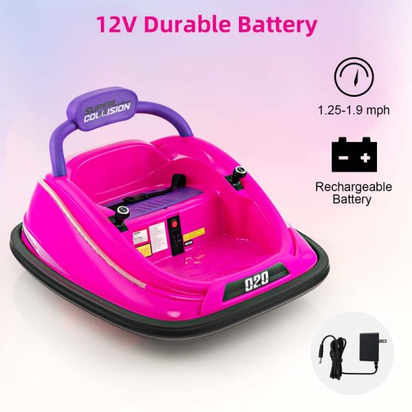12V Kids Bumper Car with Colorful Flashing LED Lights, Music, Remote, Battery Powered Vehicle Racer Toddlers Electric Ride on Toy