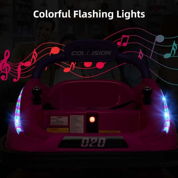 12V Kids Bumper Car with Colorful Flashing LED Lights, Music, Remote, Battery Powered Vehicle Racer Toddlers Electric Ride on Toy