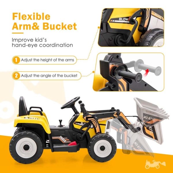 12V Kids Ride On Excavator Digger with Digging Bucket, Battery Powered Electric Tractor RC Construction Vehicle