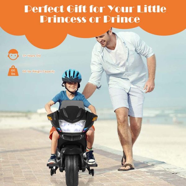 12V Kids Ride On Motorcycle, Battery Powered Electric Kids Motorbike Toy with Training Wheels & LED Lights