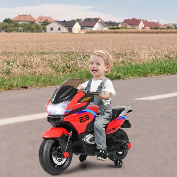 12V Kids Ride On Motorcycle, Battery Powered Electric Kids Motorbike Toy with Training Wheels & LED Lights