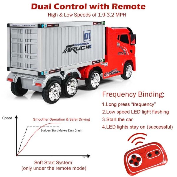8 Wheels Kids Ride on Semi-Truck 12V Battery Powered Electric Riding Toy Car with Container & Remote Control