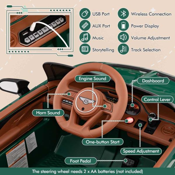 12V Licensed Bentley Bacalar Battery Kids Ride-on Toy Car with Remote Control, Scissor Doors, Lights & Sound Effects