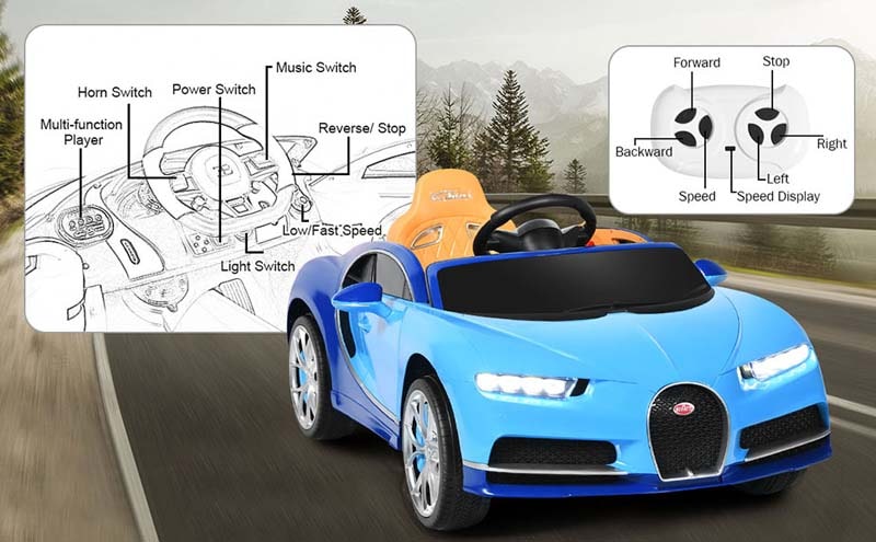 Eletriclife 12V Licensed Bugatti Chiron Kids Ride on Car with Storage Box