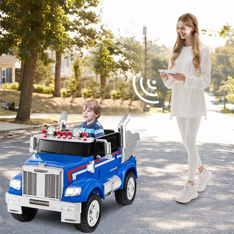 Eletriclife 12V Licensed Freightliner Kids Ride On Truck Car RC with Dump Box