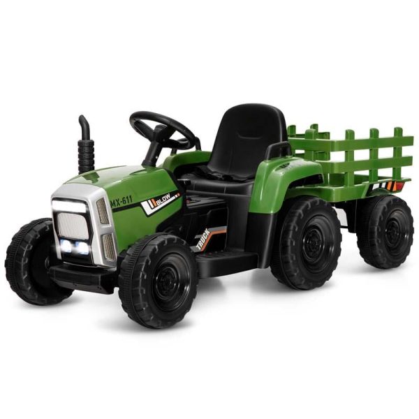 Kids Ride on Tractor w/Trailer 12V Battery Powered Electric Riding Toy Car Vehicle with 3-Gear-Shift Ground Loader