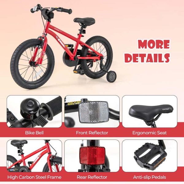 16" Kids Bike for 4-7 Years Old Girls Boys Sport Bicycle with Adjustable Saddle, Training Wheels, Reflectors