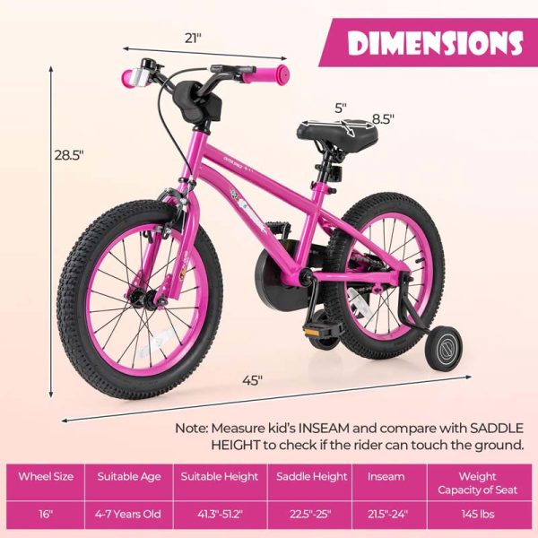 16" Kids Bike for 4-7 Years Old Girls Boys Sport Bicycle with Adjustable Saddle, Training Wheels, Reflectors