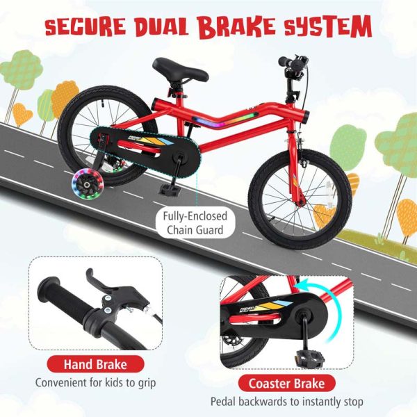 Lighted Kids Bike for 4-8 Years Old Children Sport Bicycle with 7-Mode LED Lighted Frame, Headlight, Flash Training Wheels, Dual-Brake