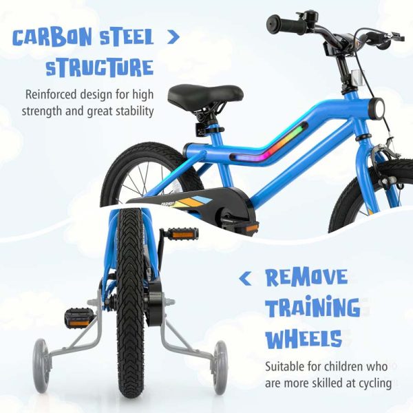 Lighted Kids Bike for 4-8 Years Old Children Sport Bicycle with 7-Mode LED Lighted Frame, Headlight, Flash Training Wheels, Dual-Brake