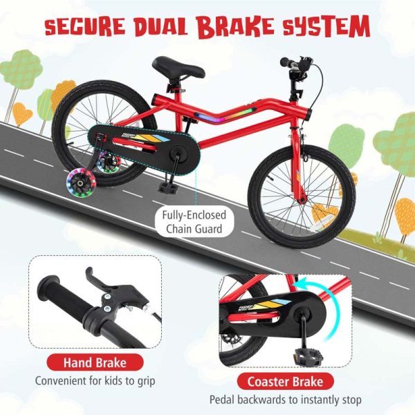 Lighted Kids Bike for 4-8 Years Old Children Sport Bicycle with 7-Mode LED Lighted Frame, Headlight, Flash Training Wheels, Dual-Brake