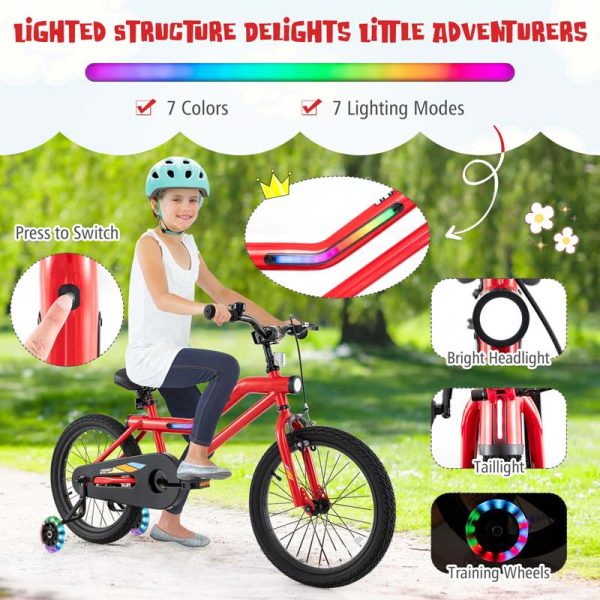 Lighted Kids Bike for 4-8 Years Old Children Sport Bicycle with 7-Mode LED Lighted Frame, Headlight, Flash Training Wheels, Dual-Brake