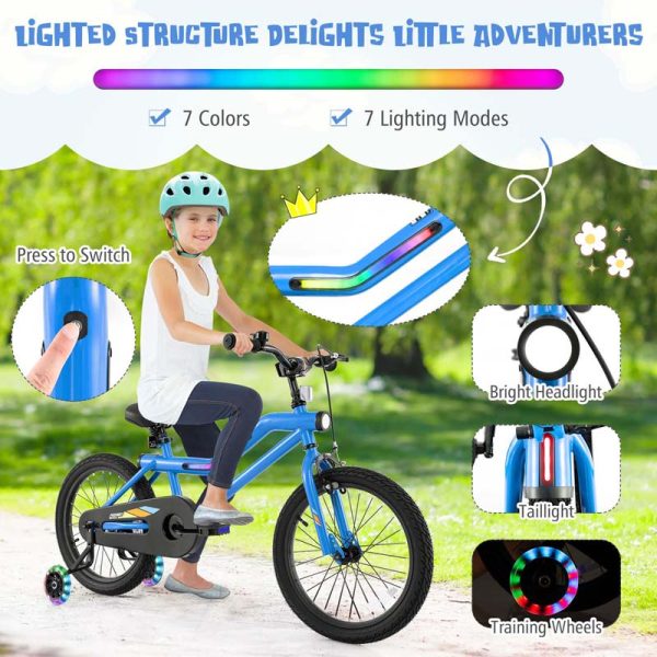Lighted Kids Bike for 4-8 Years Old Children Sport Bicycle with 7-Mode LED Lighted Frame, Headlight, Flash Training Wheels, Dual-Brake
