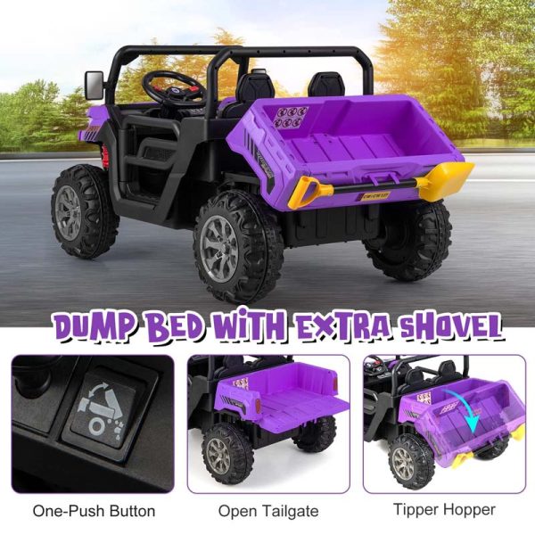 2-Seater Kids Ride On UTV, 12V Battery Powered Electric Toy Car with Remote Control, Dump Bed & Extra Shovel