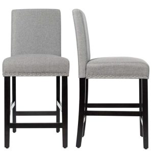 2-Pack 25" Linen Fabric Bar Stools Counter Height Dining Chairs for Kitchen Island Pub Bistro