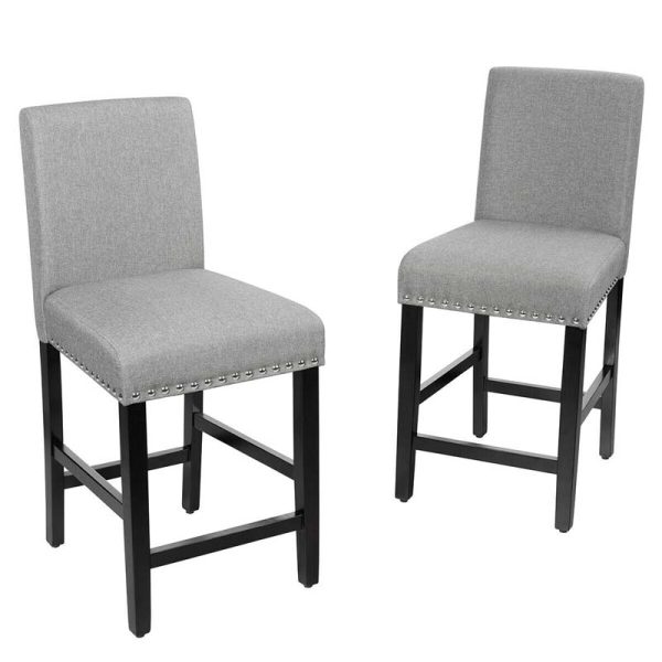 2-Pack 25" Linen Fabric Bar Stools Counter Height Dining Chairs for Kitchen Island Pub Bistro