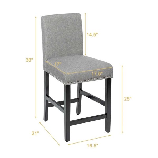 2-Pack 25" Linen Fabric Bar Stools Counter Height Dining Chairs for Kitchen Island Pub Bistro
