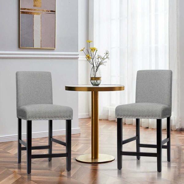 2-Pack 25" Linen Fabric Bar Stools Counter Height Dining Chairs for Kitchen Island Pub Bistro