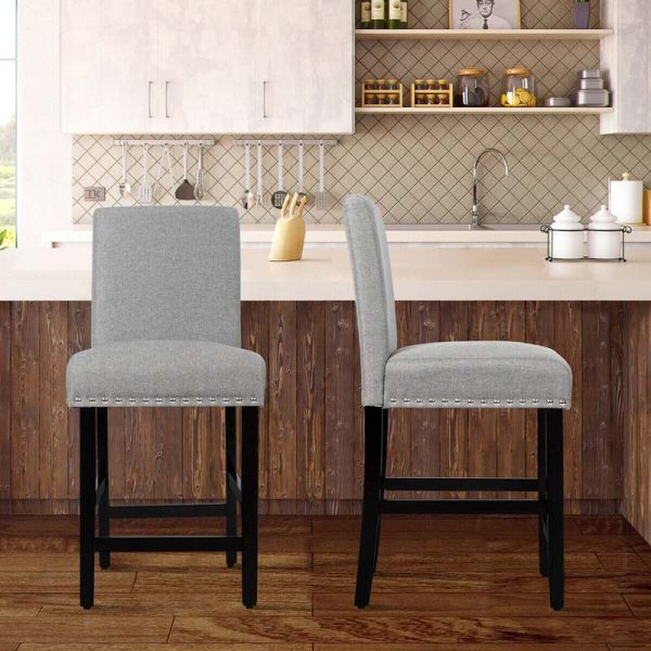 2-Pack 25" Linen Fabric Bar Stools Counter Height Dining Chairs for Kitchen Island Pub Bistro