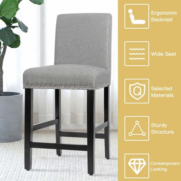 2-Pack 25" Linen Fabric Bar Stools Counter Height Dining Chairs for Kitchen Island Pub Bistro