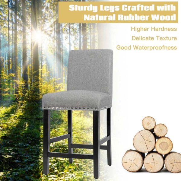 2-Pack 25" Linen Fabric Bar Stools Counter Height Dining Chairs for Kitchen Island Pub Bistro