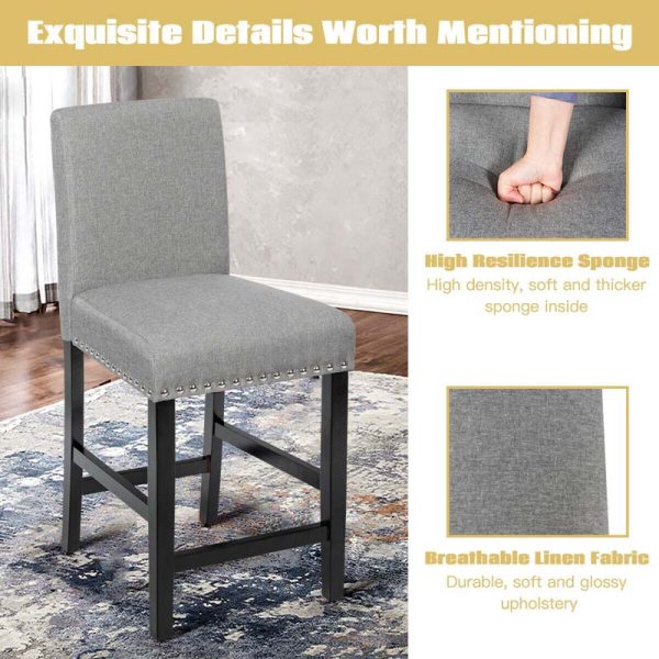 2-Pack 25" Linen Fabric Bar Stools Counter Height Dining Chairs for Kitchen Island Pub Bistro