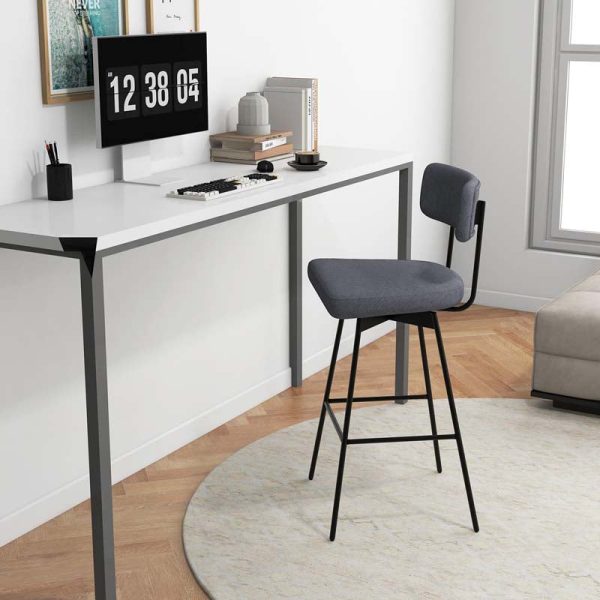 29" Upholstered Bar Stools with Back, 360?? Swivel Bar Height Chairs with Heavy-Duty Metal Legs and Footrests, Fabric Seat