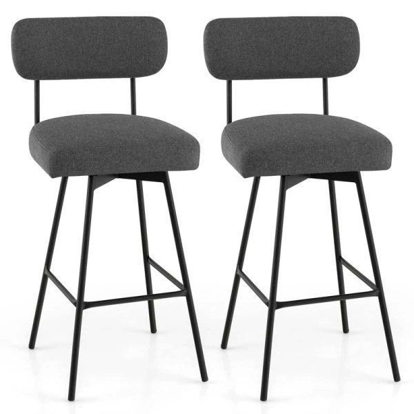 29" Upholstered Bar Stools with Back, 360?? Swivel Bar Height Chairs with Heavy-Duty Metal Legs and Footrests, Fabric Seat