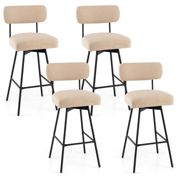 29" Upholstered Bar Stools with Back, 360?? Swivel Bar Height Chairs with Heavy-Duty Metal Legs and Footrests, Fabric Seat