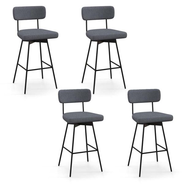 29" Upholstered Bar Stools with Back, 360?? Swivel Bar Height Chairs with Heavy-Duty Metal Legs and Footrests, Fabric Seat
