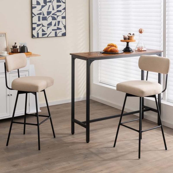 29" Upholstered Bar Stools with Back, 360?? Swivel Bar Height Chairs with Heavy-Duty Metal Legs and Footrests, Fabric Seat